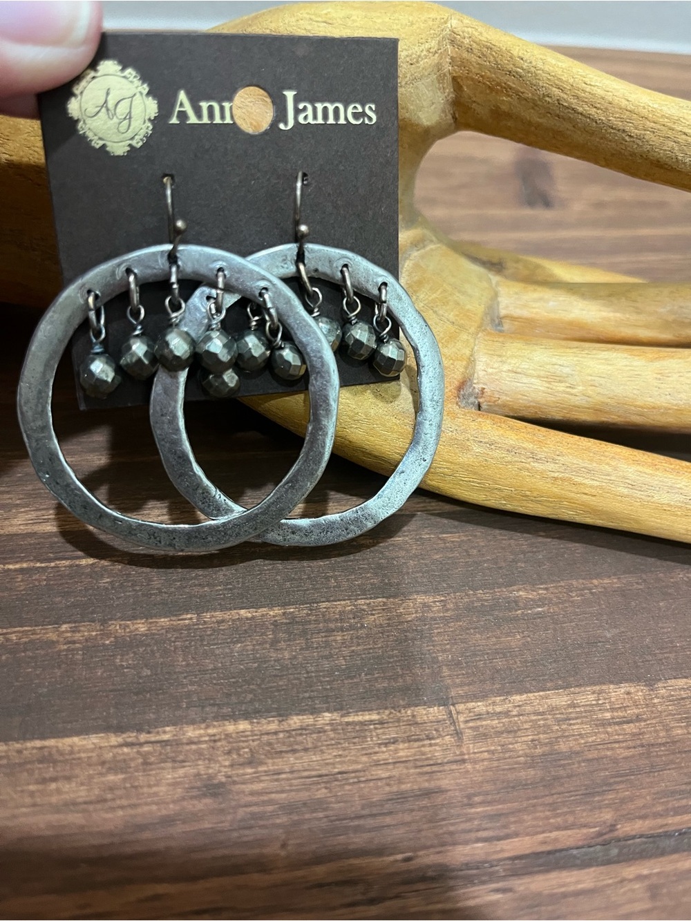 NWT Annie James by Julio Designs Gold Dangle Earrings with Gunmetal Bead Accents